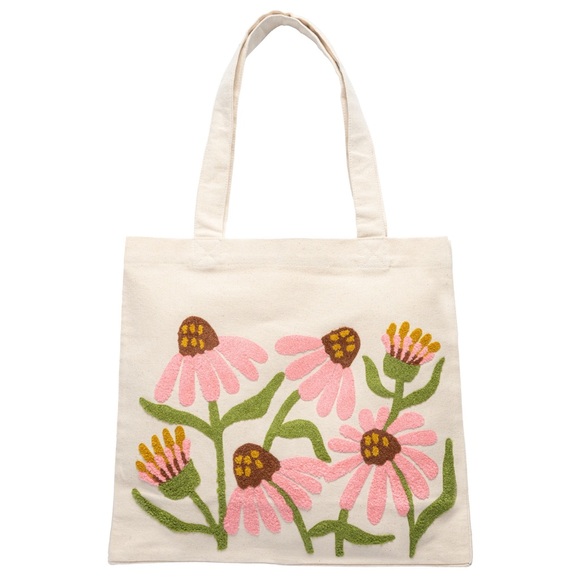 Karma Handbags - Karma Coneflowers Embroidered Canvas Tote